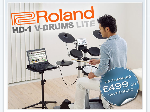 An all in one drum kit for the masses, the Roland HD-1 is ideal for playing at home. An all in one drum kit for the masses, the Roland HD-1 is ideal for playing at home.